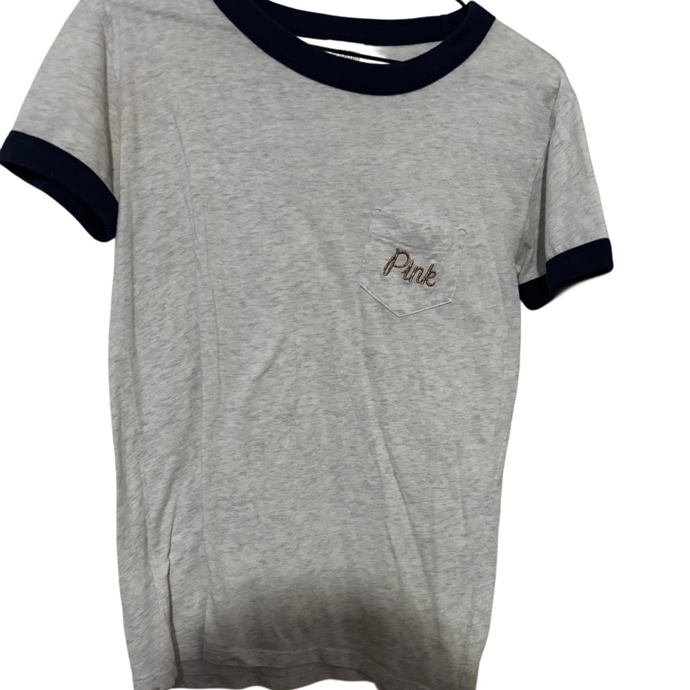PINK Victoria's Secret Gray Tee with Navy Trim